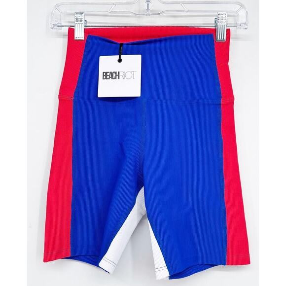 NWT Beach Riot Womens American Colorblock High Rise Bike Short Size Small - Picture 2 of 6